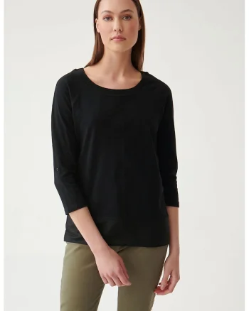 Bluza cu decolteu rotund si maneci 3/4, Negru