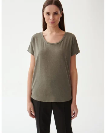 Tricou cu decolteu rotund Davija, Grej