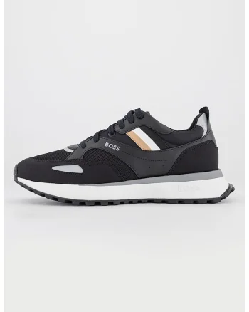 Pantofi sport cu garnituri din piele ecologica, Negru