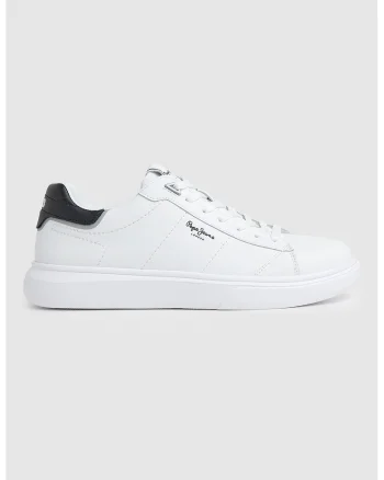 Pantofi sport low-cut de piele, Negru/Alb optic