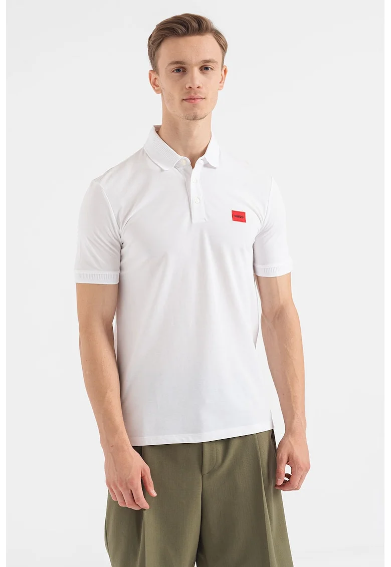 Tricou polo slim fit Dereso, Alb
