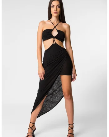 Rochie asimetrica de in cu decupaje Marbella, Negru