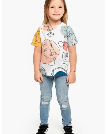 Tricou de bumbac cu imprimeu, Alb/Negru/Galben