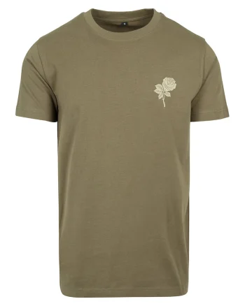 Tricou unisex cu decolteu la baza gatului si imprimeu, Verde masliniu