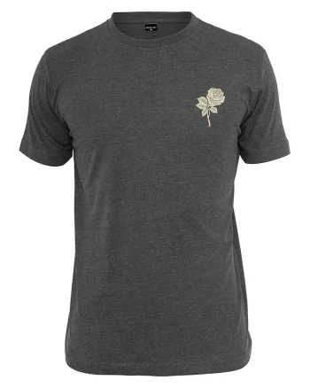 Tricou unisex cu decolteu la baza gatului si imprimeu, Gri antracit