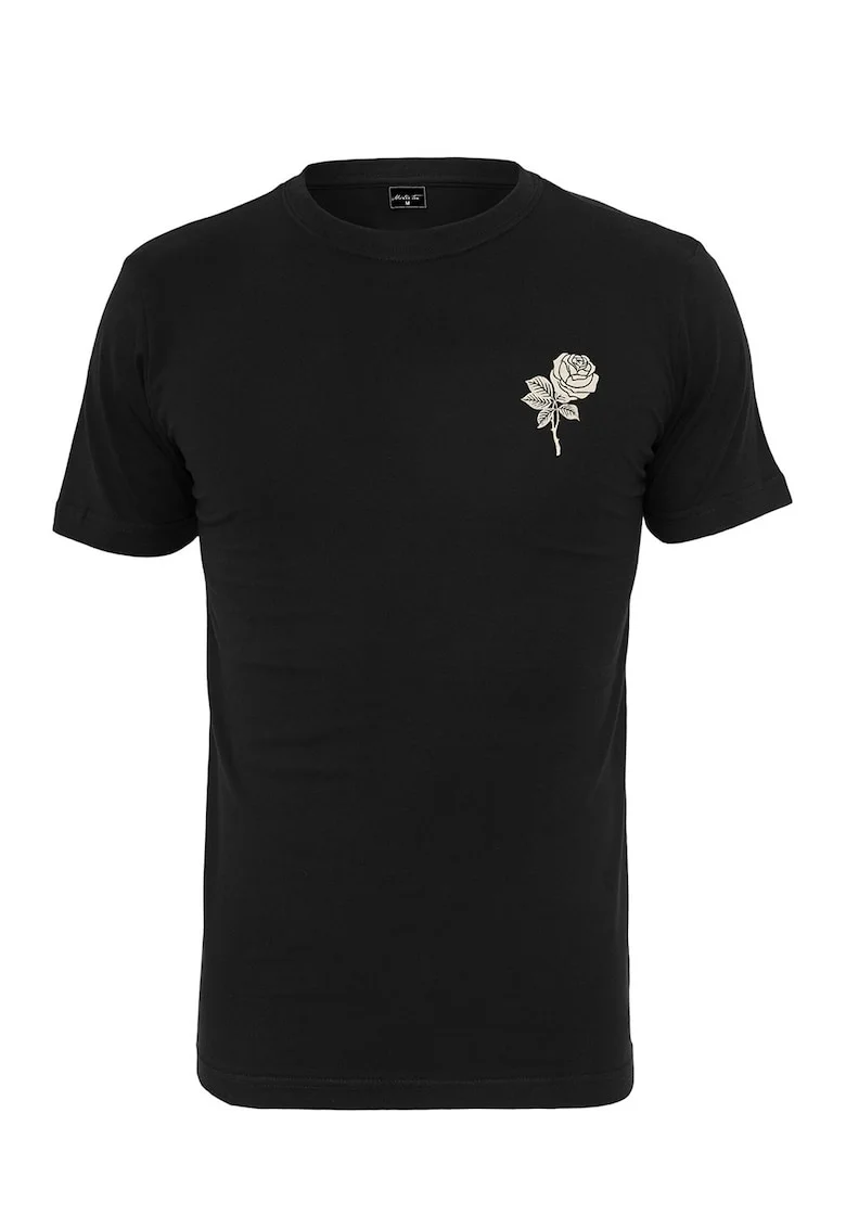 Tricou unisex cu decolteu la baza gatului si imprimeu, Negru