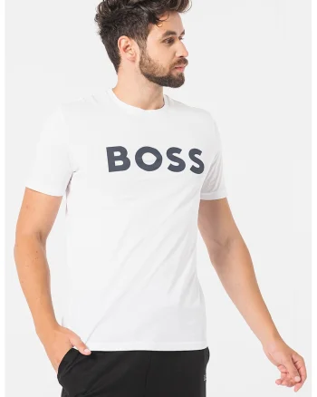 Tricou regular fit cu imprimeu logo cauciucat Thinking, Negru/Alb optic