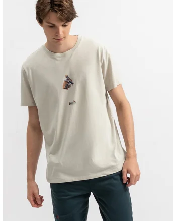 Tricou unisex cu decolteu la baza gatului si imprimeu, Gri deschis