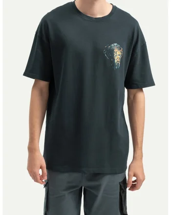 Tricou unisex cu imprimeu si maneci cazute, Verde englez