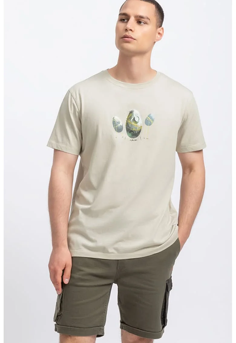 Tricou unisex de bumbac cu imprimeu pe piept, Gri deschis