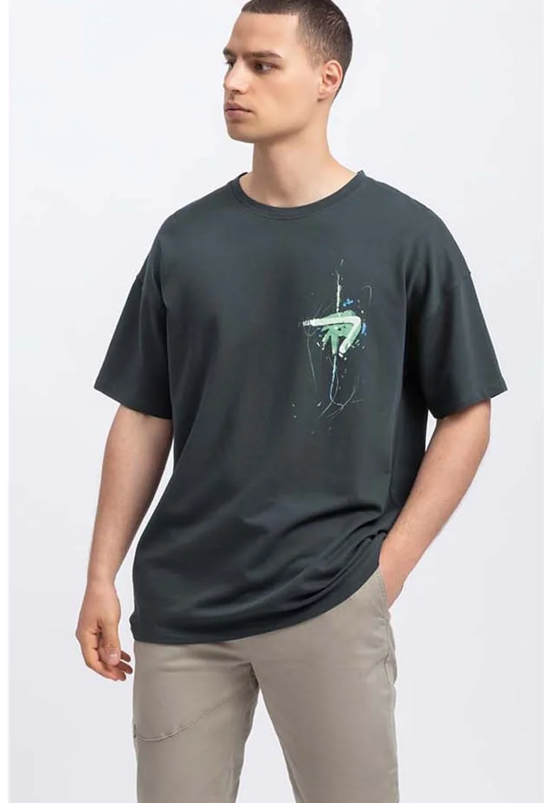 Tricou unisex lejer cu imprimeu abstract, Verde inchis