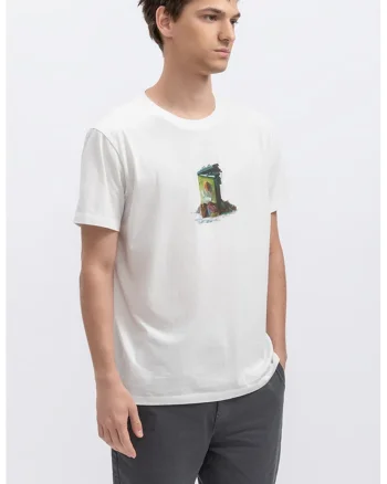 Tricou unisex cu imprimeu grafic, Alb murdar