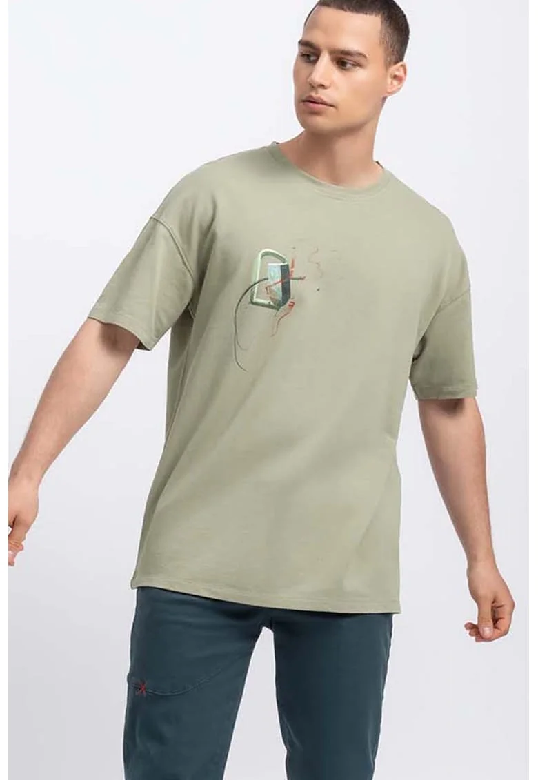 Tricou unisex lejer cu imprimeu pe piept, Verde pal