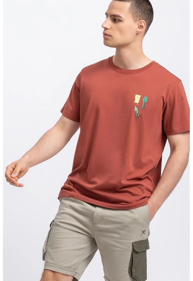 Tricou unisex de bumbac cu imprimeu, Caramiziu