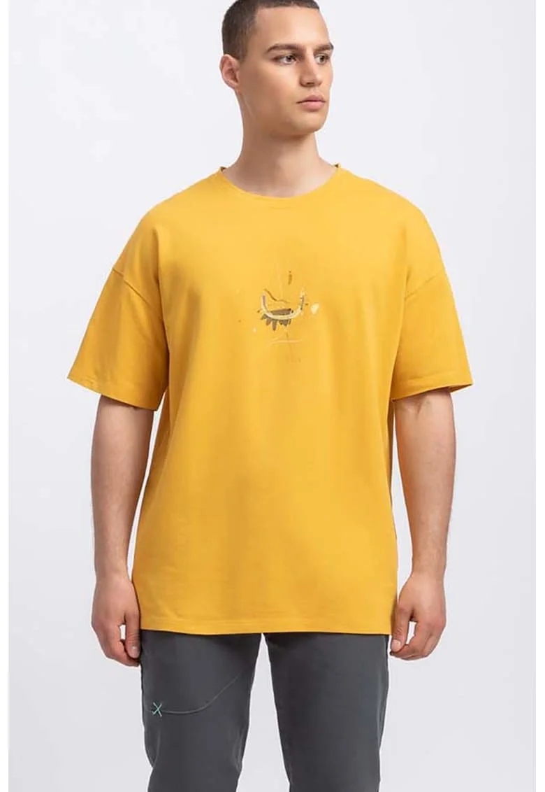 Tricou unisex lejer cu imprimeu pe piept, Galben sofran