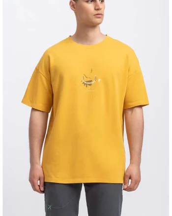 Tricou unisex lejer cu imprimeu pe piept, Galben sofran