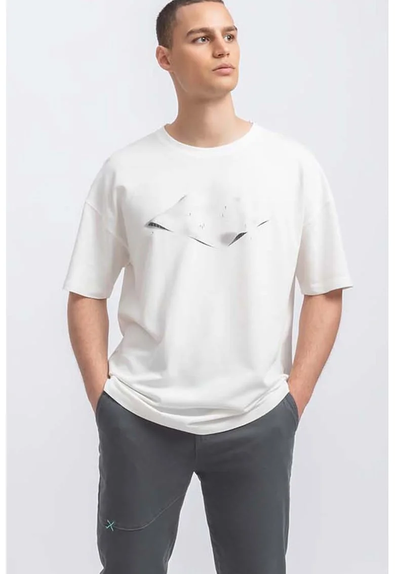 Tricou unisex de bumbac cu maneci cazute, Alb murdar