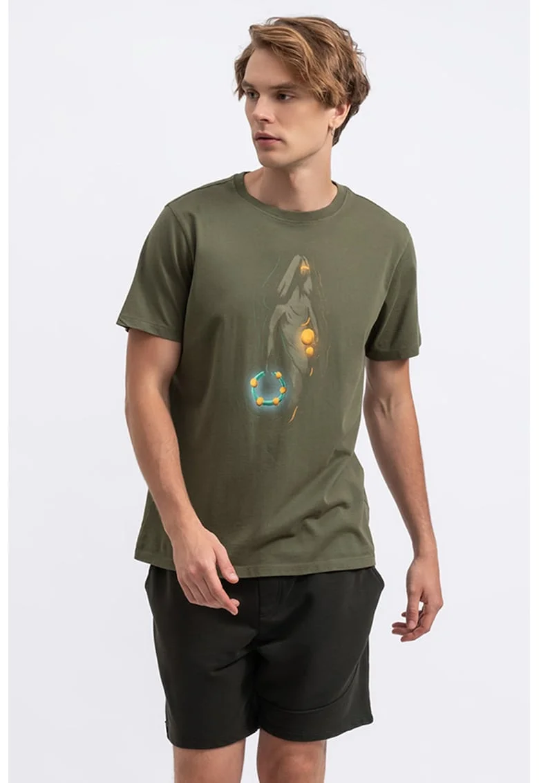 Tricou unisex cu imprimeu grafic, Kaki