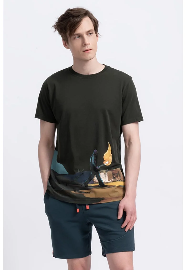 Tricou unisex cu imprimeu grafic, Gri inchis