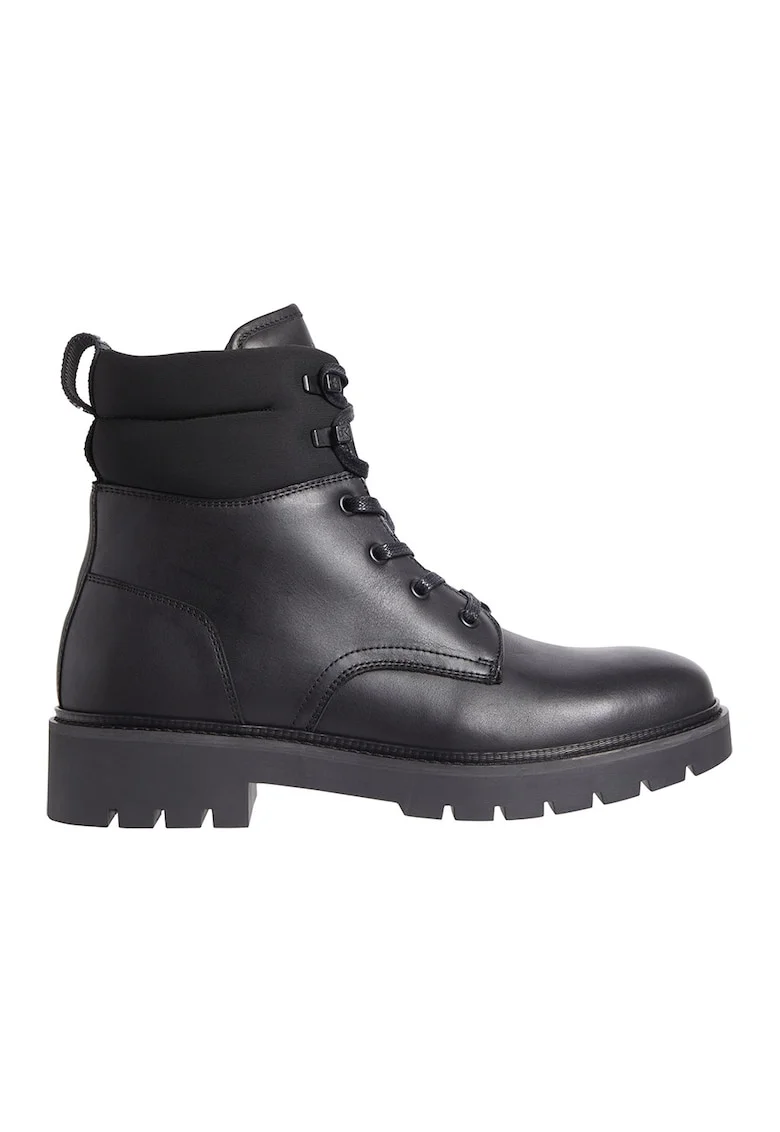 Ghete de piele cu insertii textile, Negru