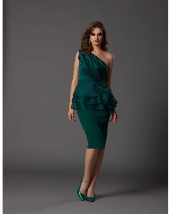 Rochie cambrata cu decolteu pe un umar Odina, Verde englez