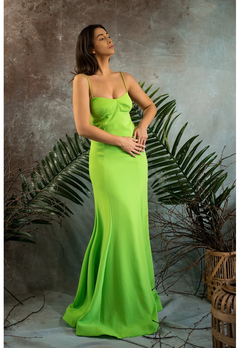 Rochie maxi direna cu decupaj pe spate Raisandra, Verde electric