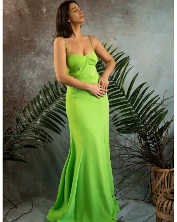 Rochie maxi direna cu decupaj pe spate Raisandra, Verde electric