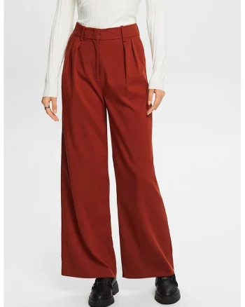 Pantaloni cu talie inalta si croiala ampla, Visiniu