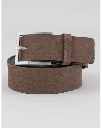 Curea de piele intoarsa cu catarama metalica Minto, Maro taupe
