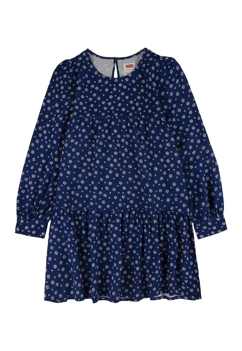 Rochie cu model floral, Alb/Albastru inchis