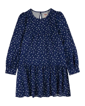 Rochie cu model floral, Alb/Albastru inchis