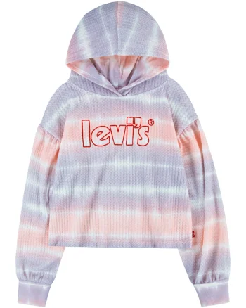 Hanorac lejer cu model logo si tie-dye, Piersica/Lila pal