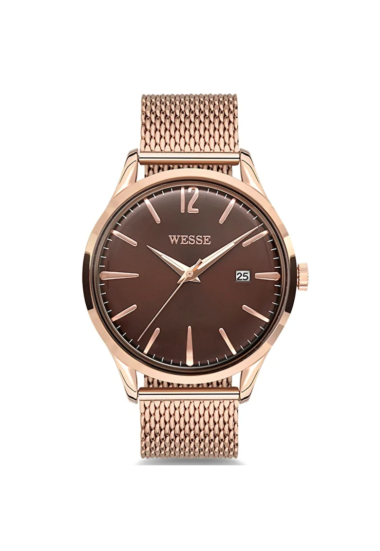 Ceas barbati  model WWG202208, Quartz, rezistent la apa 3 ATM, bronz, rose gold, bratara din otel