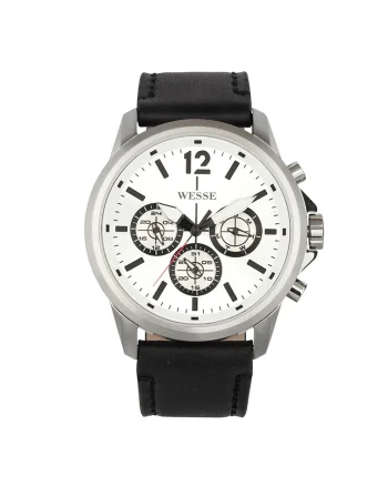 Ceas barbatesc  model WWG400506L, argintiu, curea neagra, rezistent la apa 5 ATM, mecanism quartz, display analog
