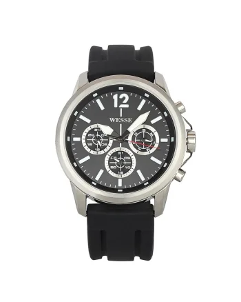Ceas barbatesc  mecanism Quartz, rezistenta la apa 5 ATM, argintiu, curea neagra, display analogic