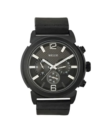 Ceas barbati  mecanism Quartz, rezistenta la apa 5 ATM, negru, curea din piele