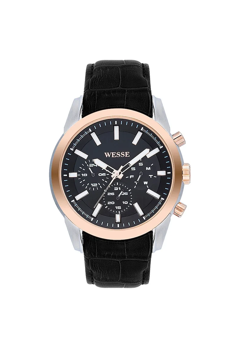 Ceas barbatesc  model WWG400702L, argintiu, curea neagra, mecanism Quartz, rezistenta la apa 5 ATM