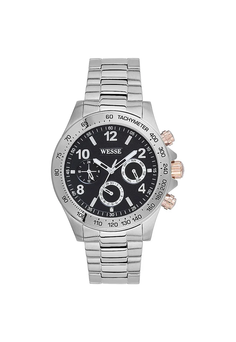 Ceas barbati  model WWG200204, argintiu, curea din otel, rezistent la apa 5 ATM, mecanism quartz