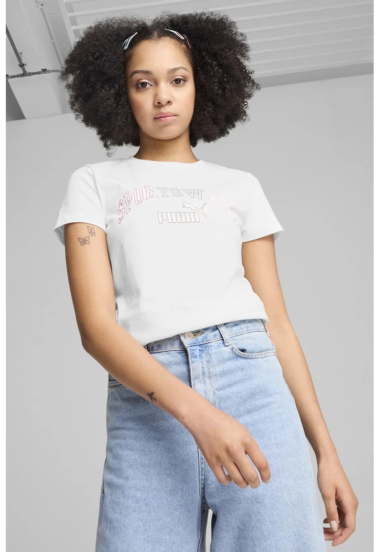 Tricou cu imprimeu logo ESS+, Alb