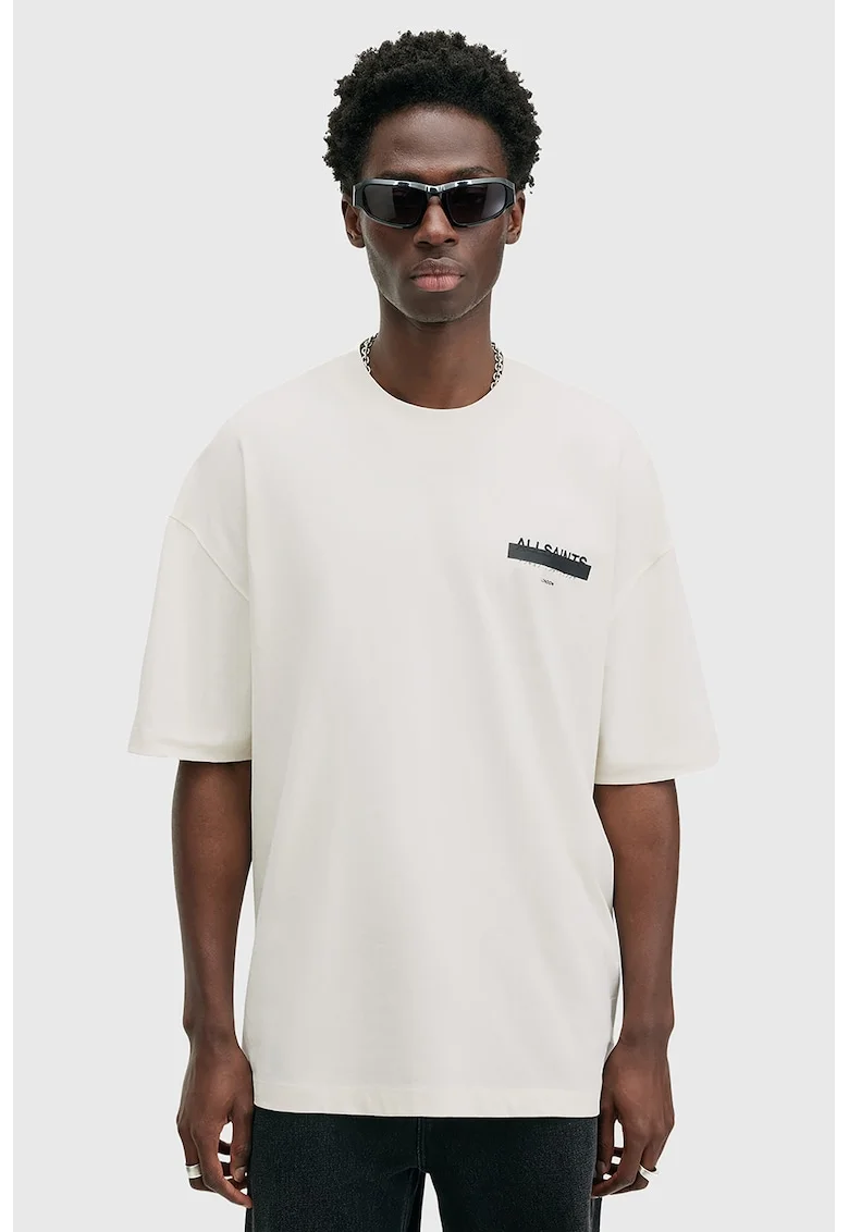 Tricou supradimensionat de bumbac organic Redact, Alb/Negru