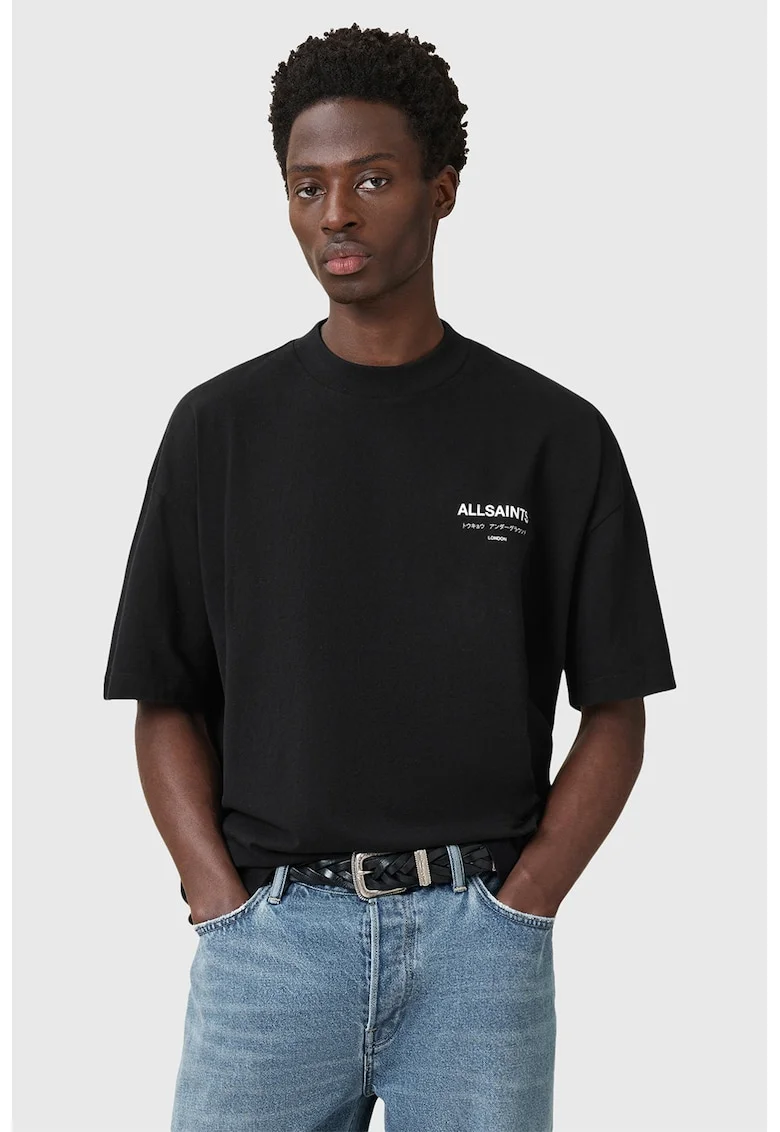 Tricou supradimensionat din bumbac organic cu logo Underground, Negru
