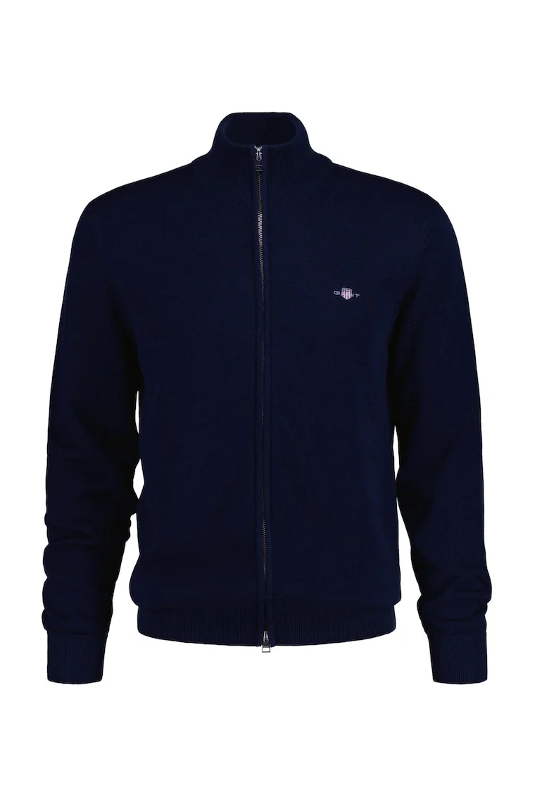 Cardigan de bumbac cu fermoar, Albastru