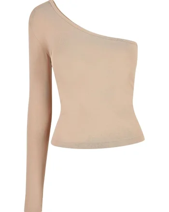 Bluza cu decolteu pe un umar, Bej