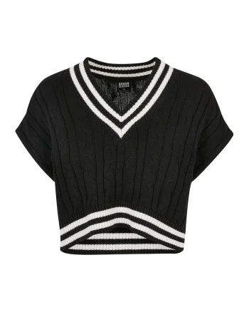 Pulover crop cu model torsade, Alb/Negru
