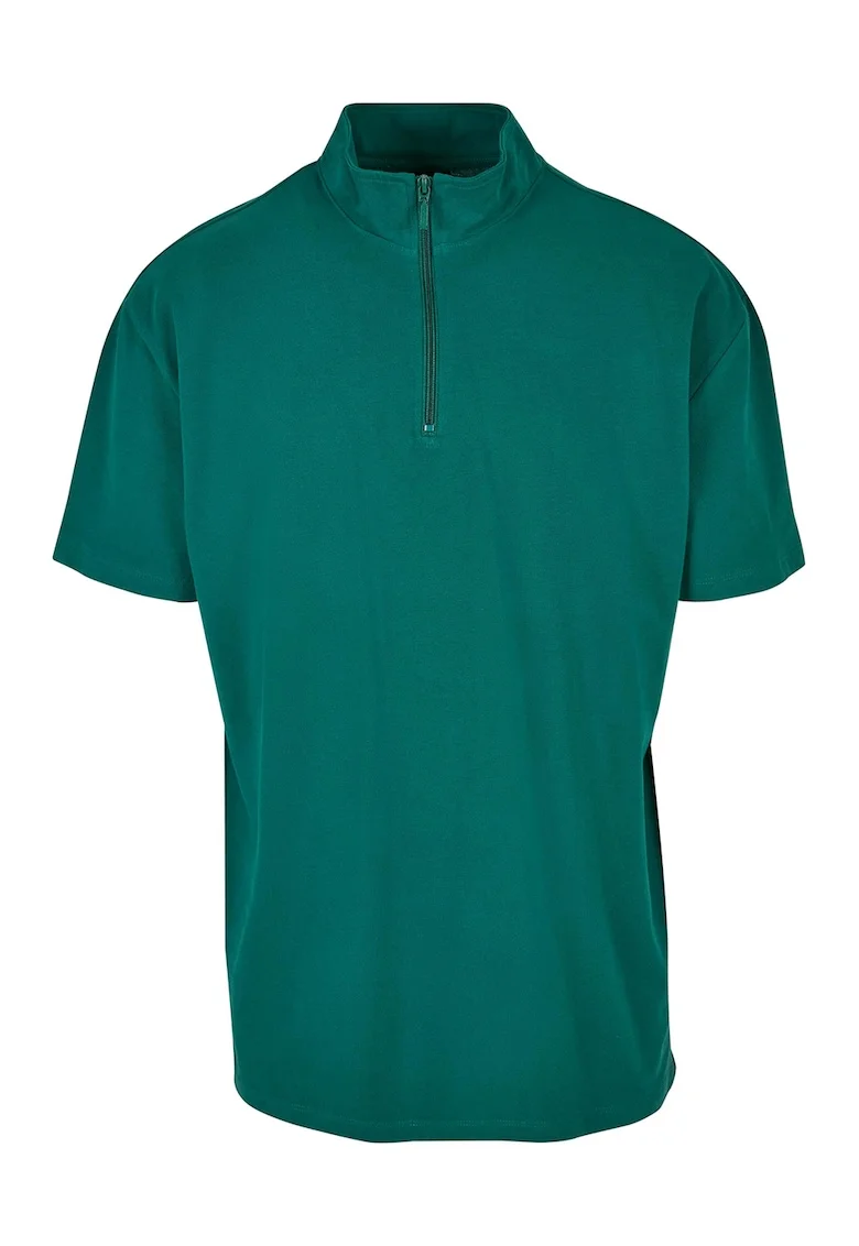 Tricou din bumbac cu fermoar scurt si model uni, Verde