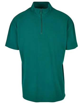 Tricou din bumbac cu fermoar scurt si model uni, Verde