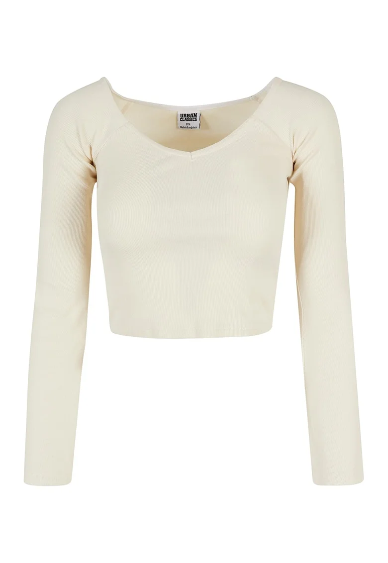 Bluza crop cu decolteu in V, Crem