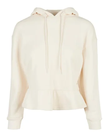 Hanorac din bumbac organic cu terminatie peplum, Crem
