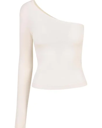 Bluza cu decolteu pe un umar, Alb