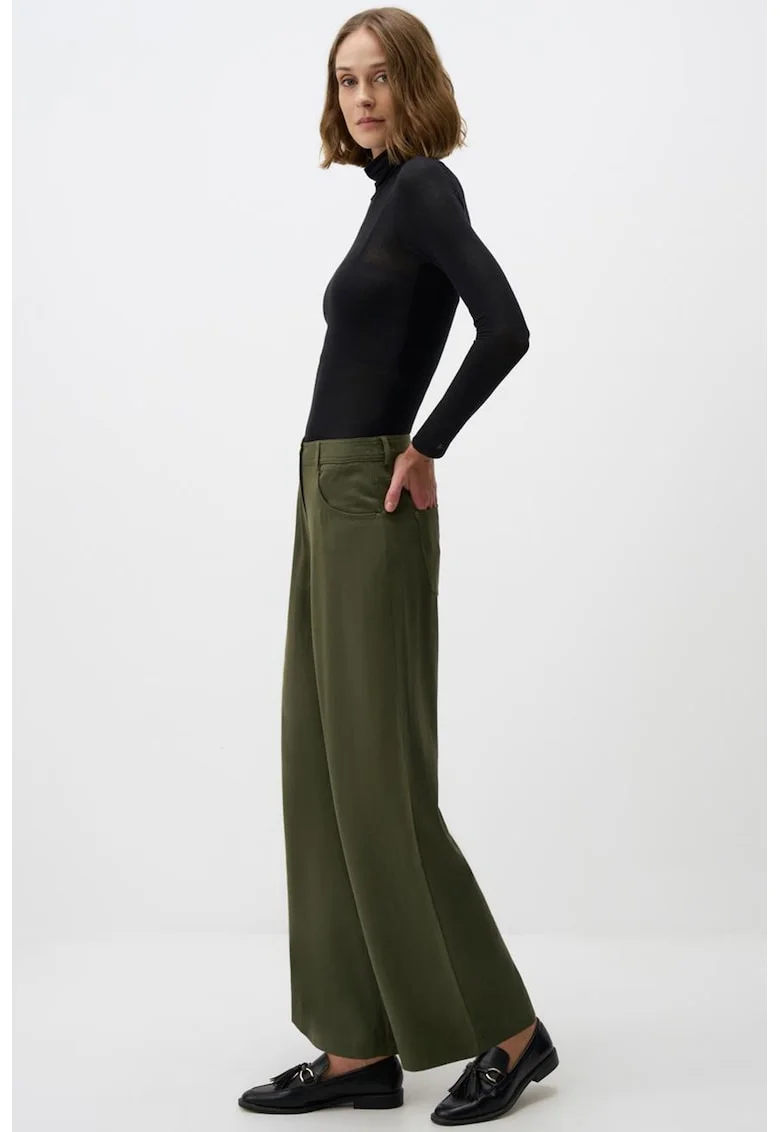 Pantaloni din tencel cu croiala ampla, Kaki